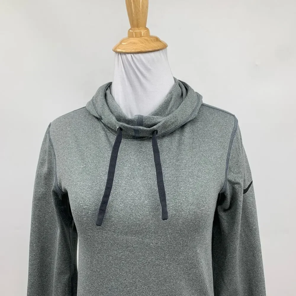 Nike Pro Sweatshirt Womens S Small Grey Black Hyperwarm Dri Fit Hooded Pullover